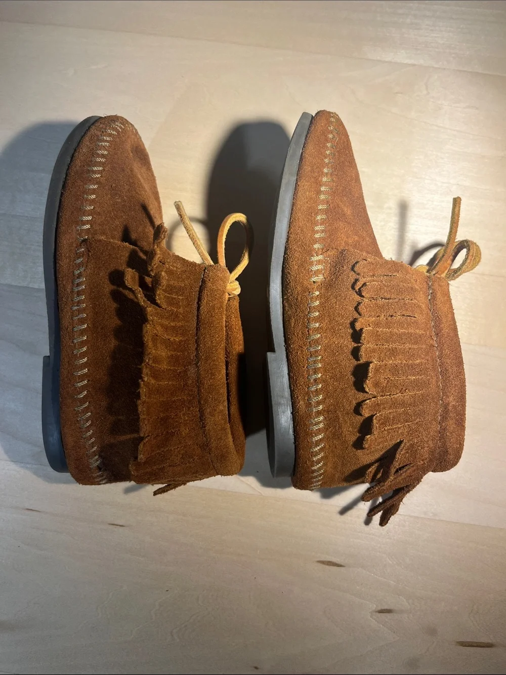 Kids Brown Suede Minnetonka Moccasin Boots - Soft Fringe Style